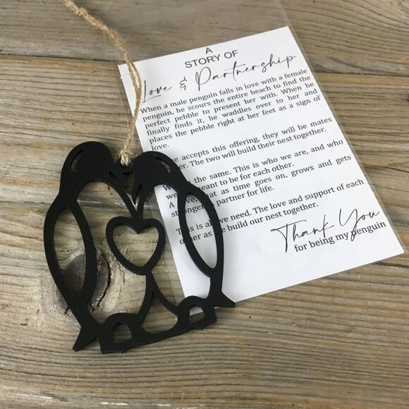 Penguin Love and Partnership Story Card Christmas Ornament - Picture 3 of 3